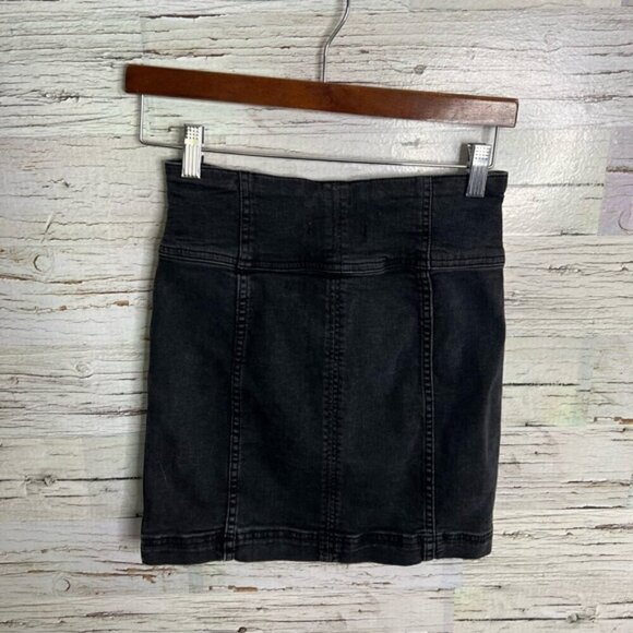 Free people denim mini skirt black lace up size 2 - Picture 5 of 5